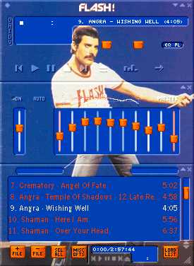 Ecco come apparirà il vostro Winamp dopo che lo avrete personalizzato con lo skin "Freddie Mercury Flash"!